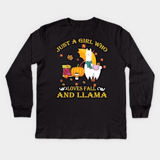 Just A Girl Who Loves Fall & Llama Funny Thanksgiving Gift Kids Long Sleeve T-Shirt